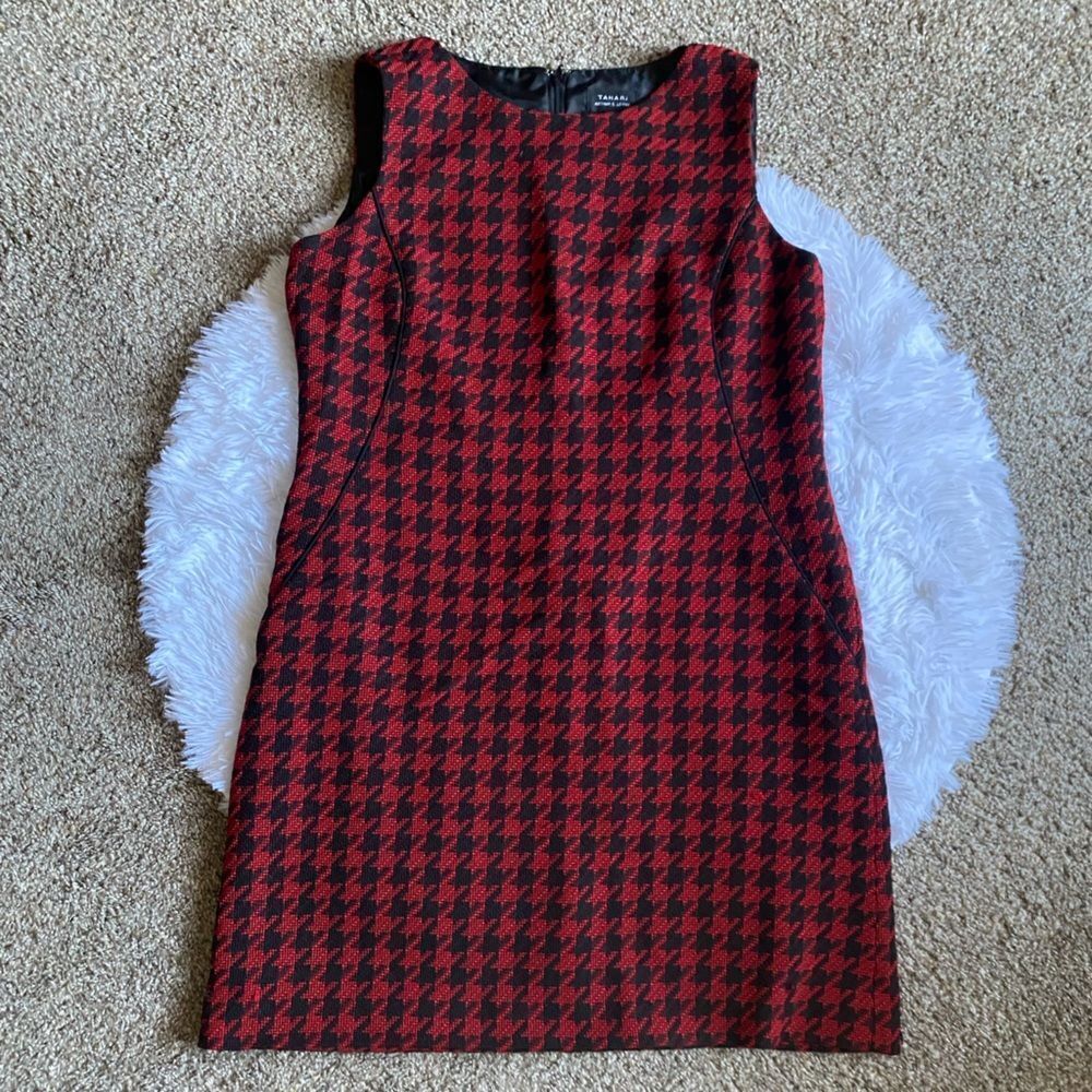 Tahari Herringbone Dress Black‎ Red Sleeveless Womens Size 12